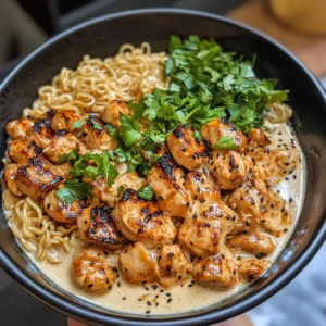 Fiery Chicken Ramen with Creamy Garlic Sauce