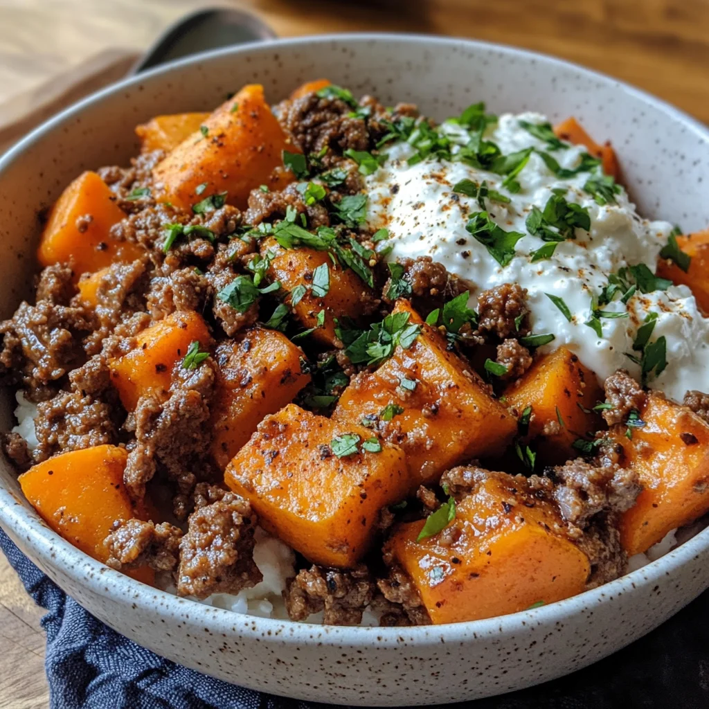 Sweet Potato Beef Cottage Cheese Bowl