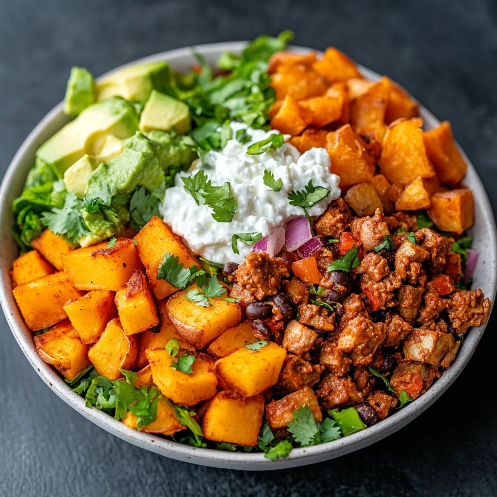 Taco-Sweet Potato Cottage Cheese Protein Bowl