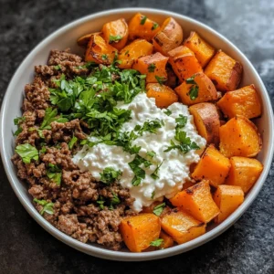 ground beef sweet potato cottage cheese bowl
