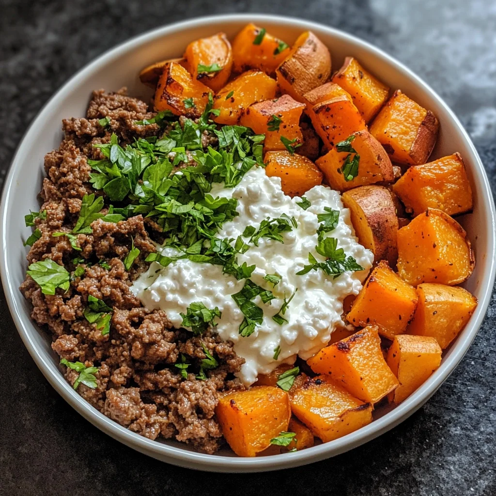 ground beef sweet potato cottage cheese bowl