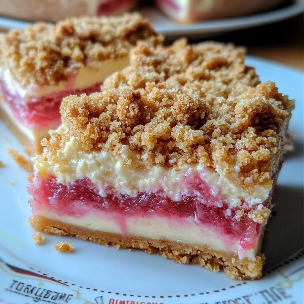 Creamy Rhubarb Crumble Cheesecake Bars