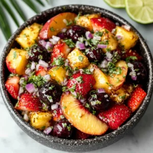 Honey Lime Basil Peach Fruit Salad