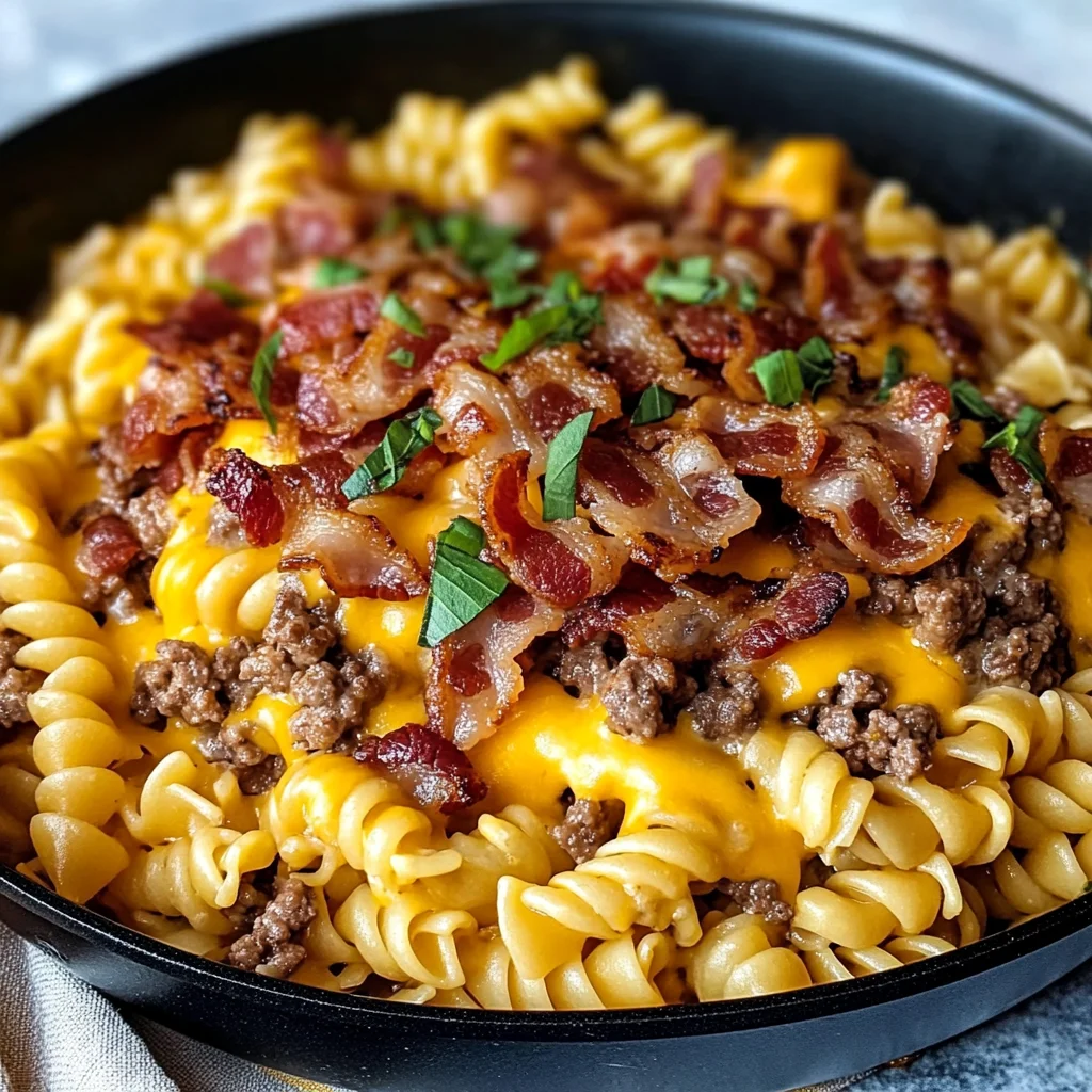 Loaded Bacon Cheeseburger Pasta Skillet