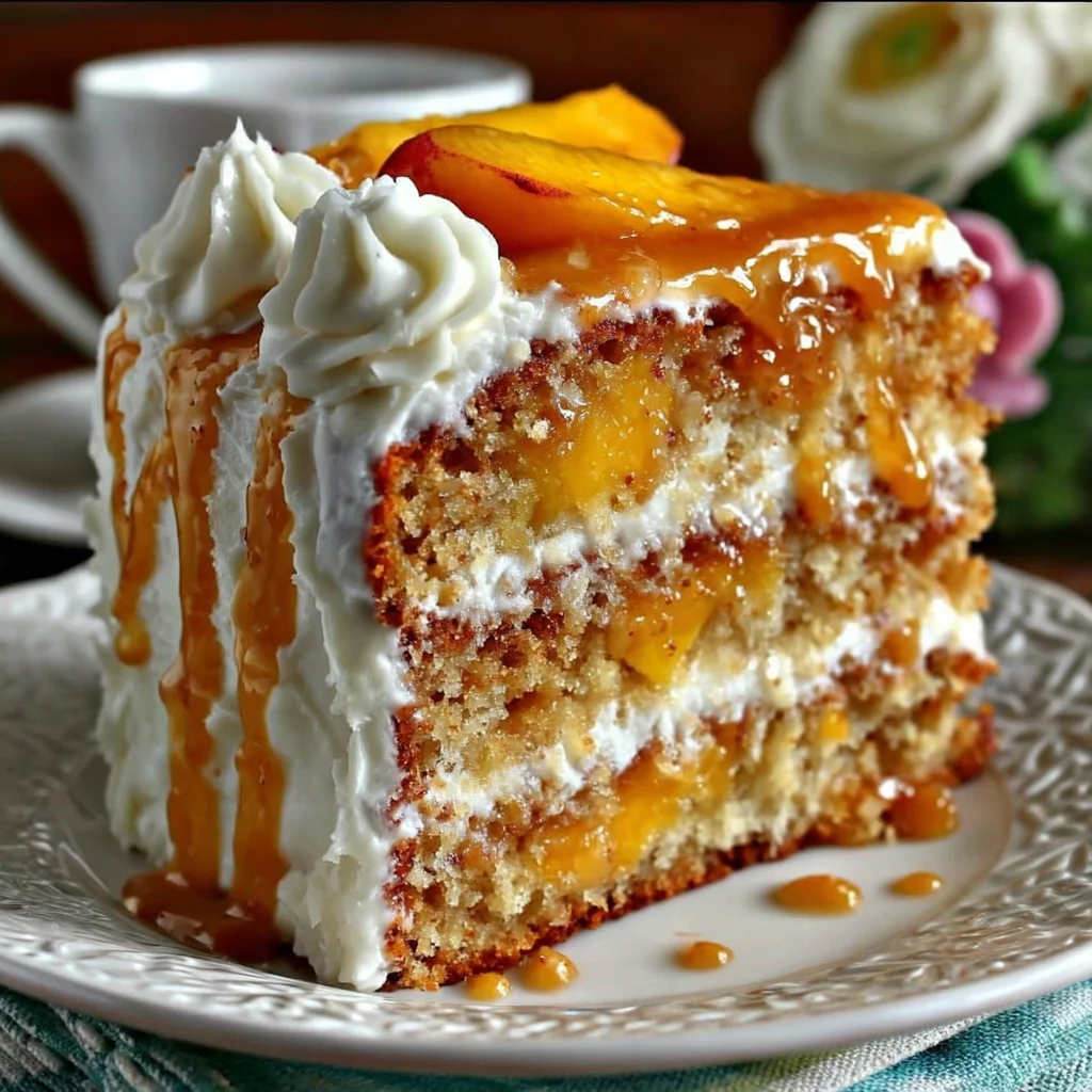 Peach Cake with Brown Sugar Frosting