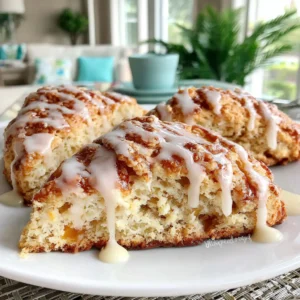 Peach Pie Scones with a Vanilla Glaze