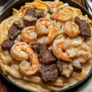 Cajun Shrimp and Steak Alfredo Pasta