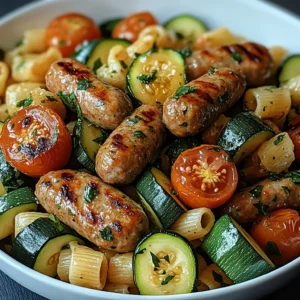 Chicken Sausages with Zucchini, Tomatoes, and Pasta