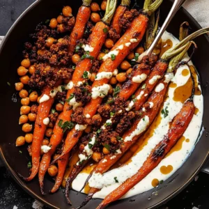 Spicy maple roast carrots with crispy chickpeas and yogurt sauce