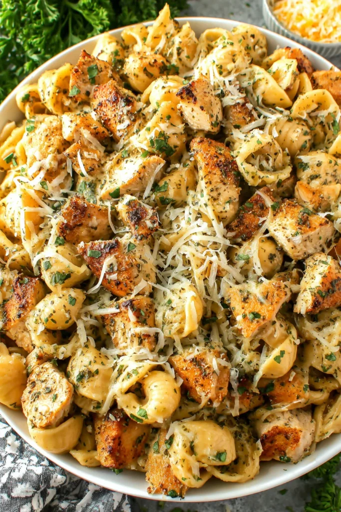 Easy Crockpot Garlic Parmesan Chicken Pasta