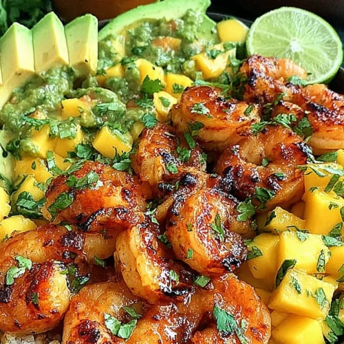 Shrimp and Avocado Bowls with Mango Salsa & Lime-Chili Sauce