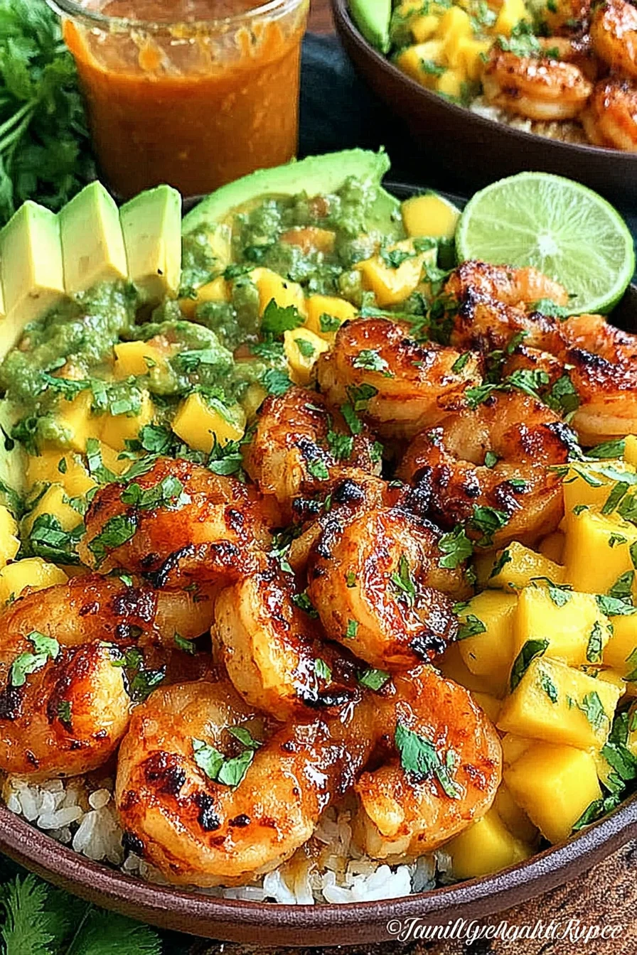 Shrimp and Avocado Bowls with Mango Salsa & Lime-Chili Sauce