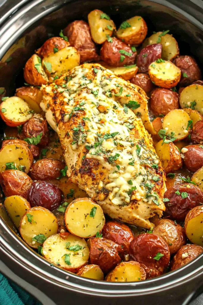 Slow Cooker Parmesan Garlic Chicken and Potatoes
