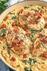 heavenly Slow Cooker Creamy Tuscan Chicken Orzo for a no-fuss