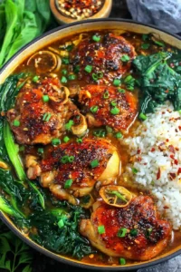 Caramelised Soy Chicken in Garlic Ginger Broth with Rice