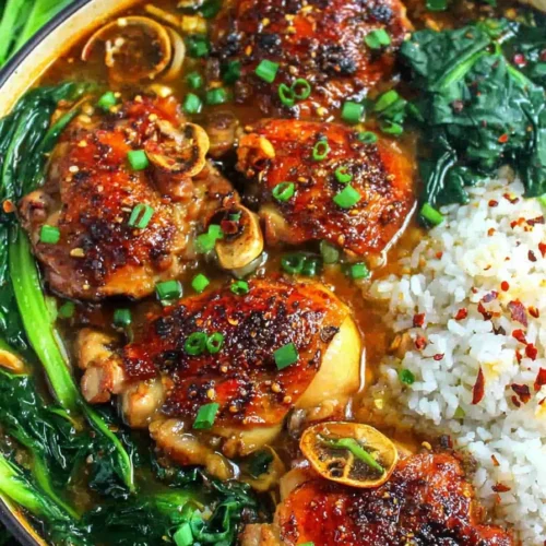 Caramelised Soy Chicken in Garlic Ginger Broth with Rice