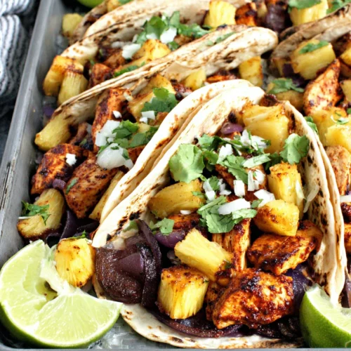 Sheet Pan Chicken, Chipotle & Pineapple Tacos