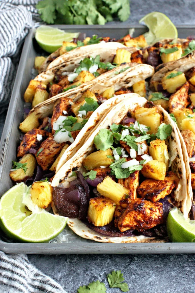 Sheet Pan Chicken, Chipotle & Pineapple Tacos