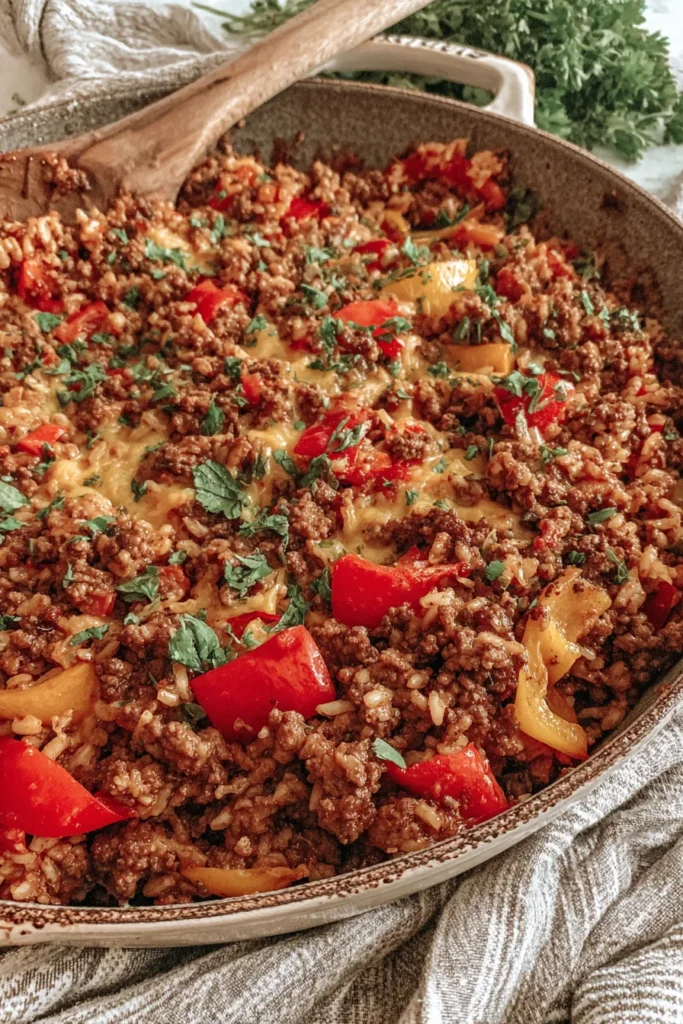 The BEST Unstuffed Pepper Skillet Recipe (with Ground Beef), dietitian recipe for gluten-free dinner