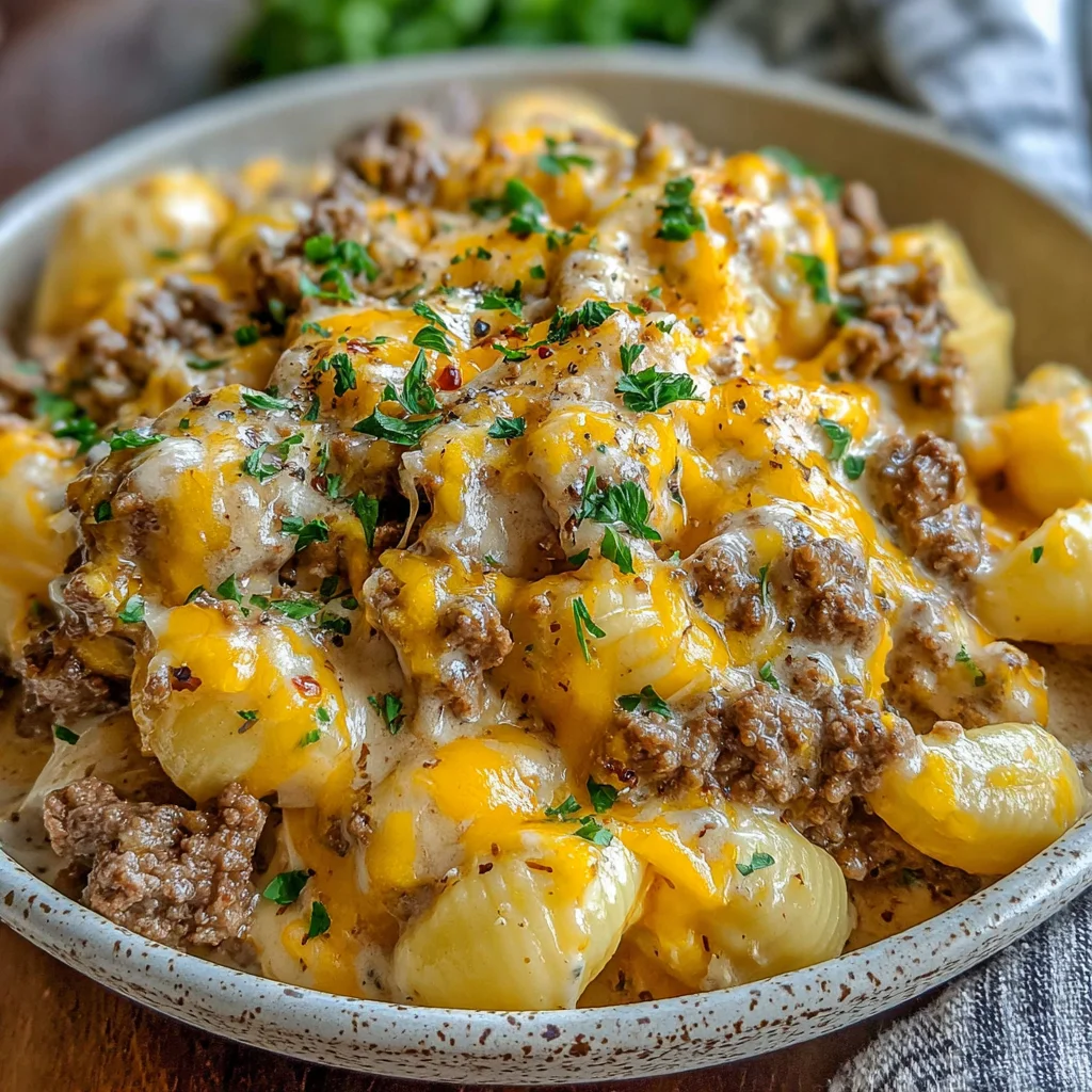 Slow Cooker Creamy Beef and Shells