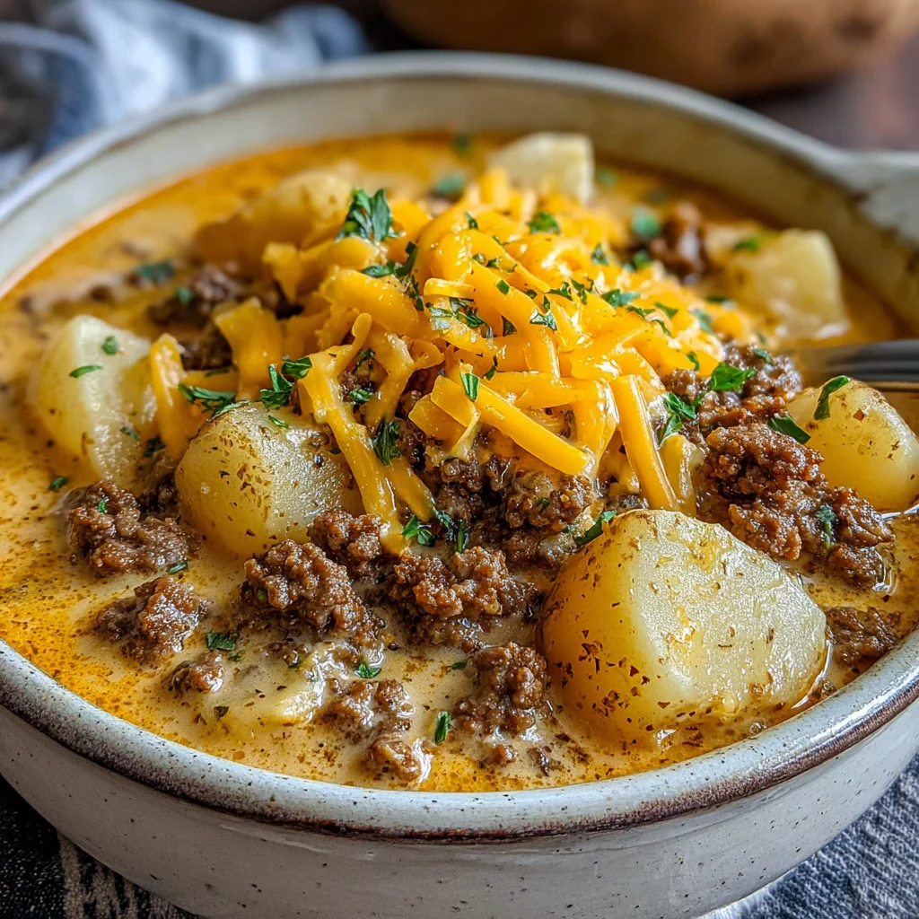 Slow Cooker Creamy Cheeseburger Potato Soup