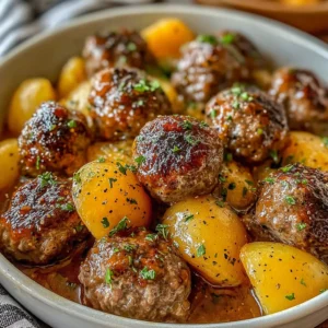 Slow Cooker Garlic Butter Meatballs with Potatoes