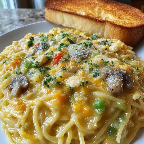 Slow Cooker Creamy Chicken Tetrazzini