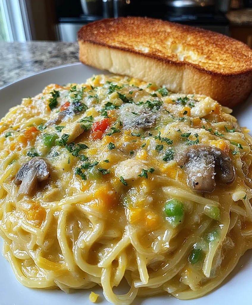 Slow Cooker Creamy Chicken Tetrazzini