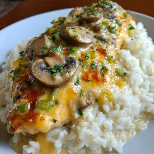 Slow Cooker Creamy Mushroom Chicken & Rice