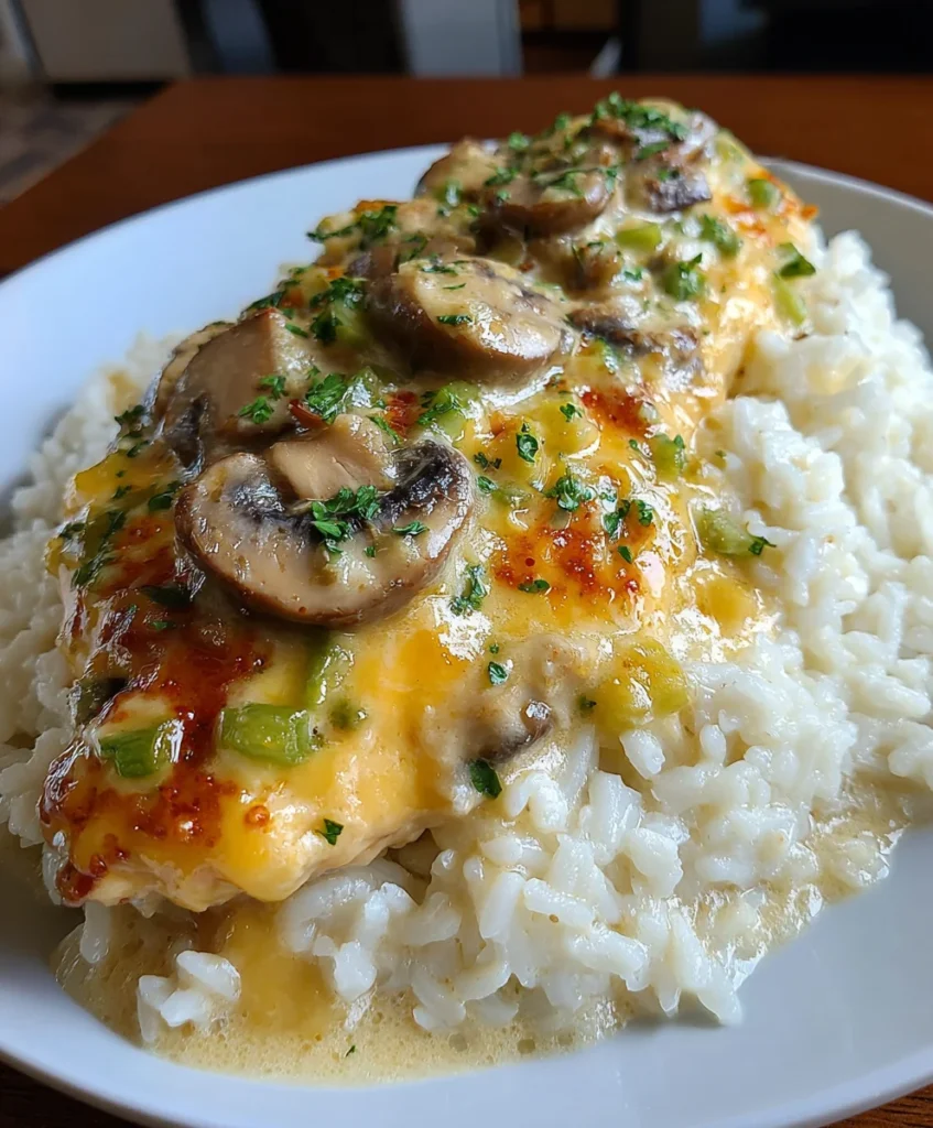 Slow Cooker Creamy Mushroom Chicken & Rice