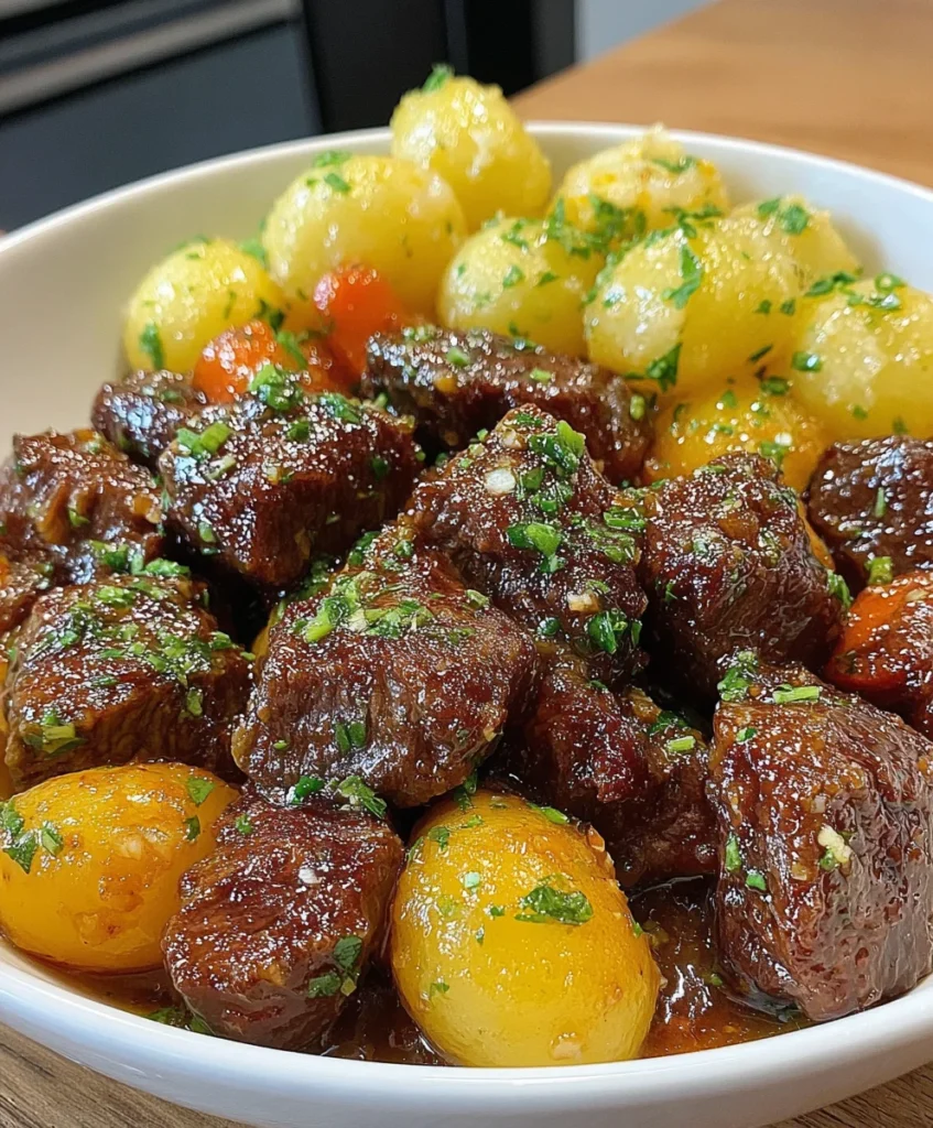 Slow Cooker Honey Garlic Beef Tips with Potatoes