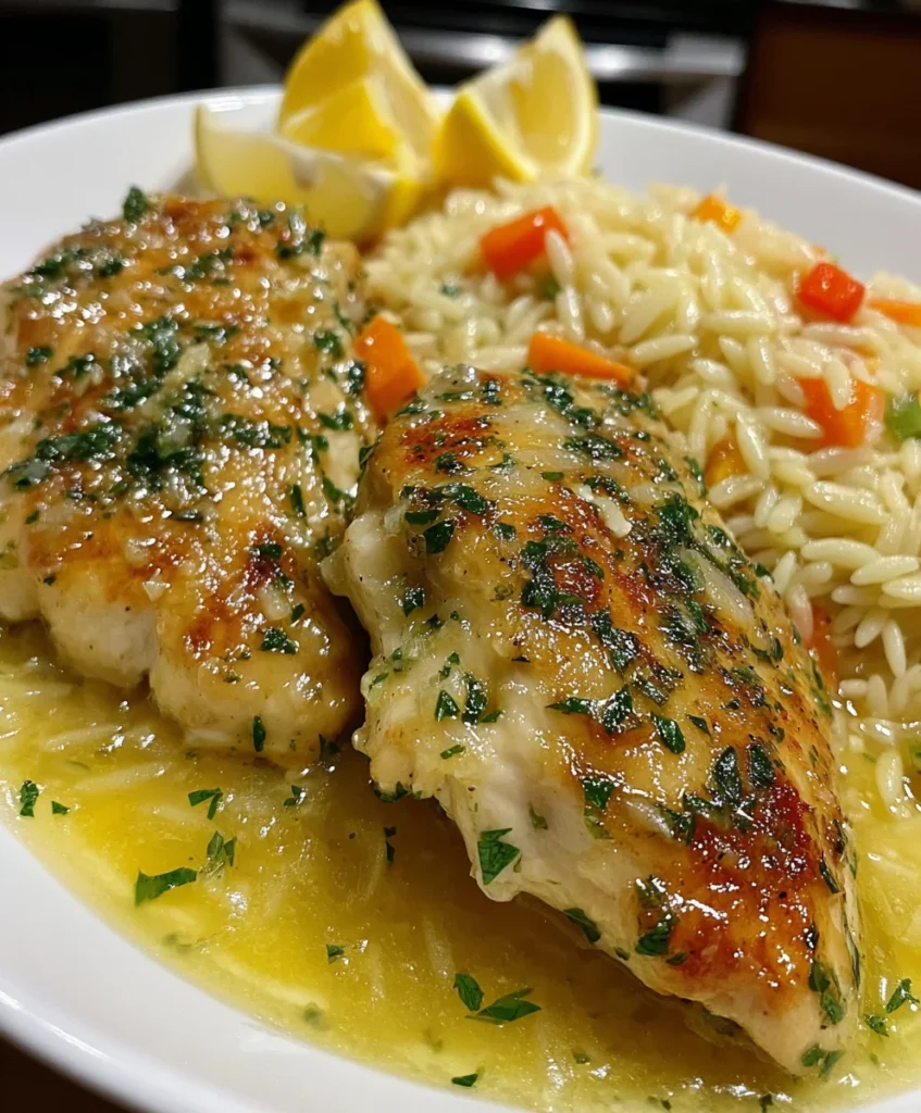 Slow Cooker Lemon Garlic Chicken & Orzo