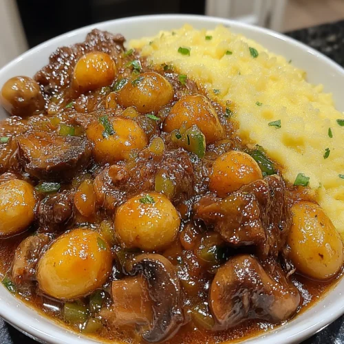 Slow Cooker Savory Beef & Mushroom Casserole