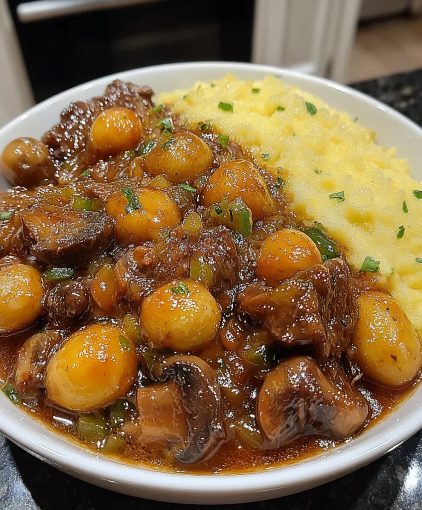 Slow Cooker Savory Beef & Mushroom Casserole