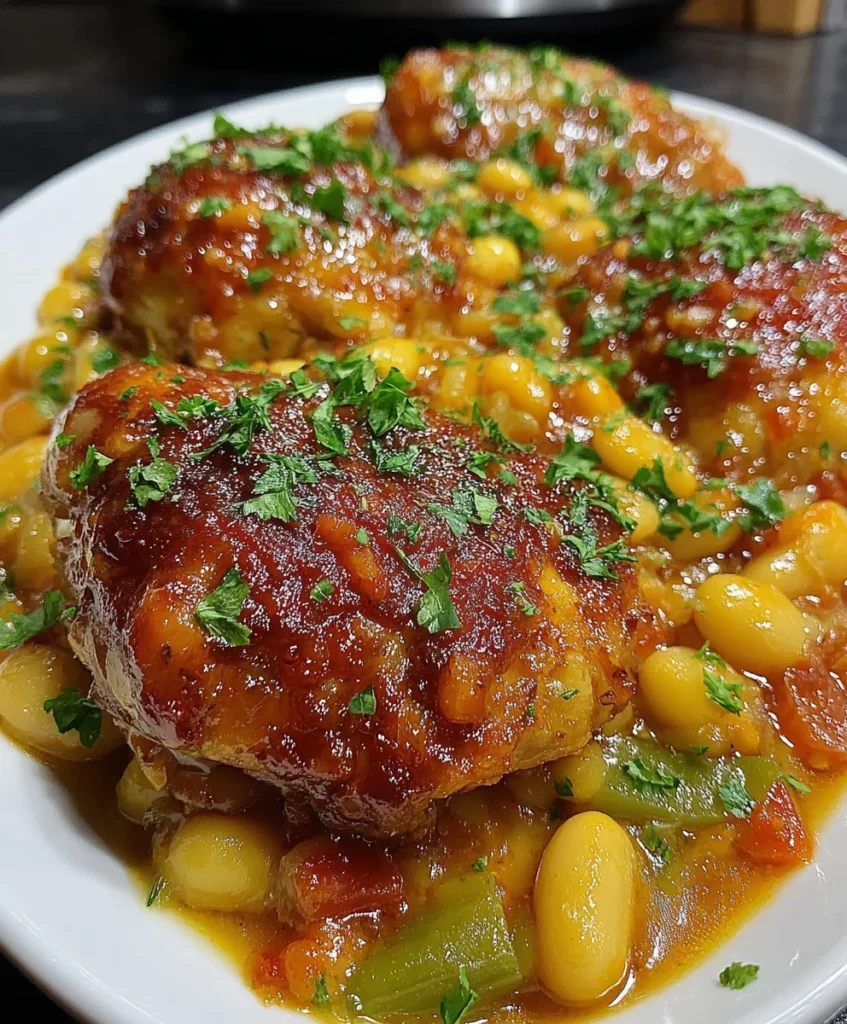 Slow Cooker Sweet & Spicy Chicken and Beans
