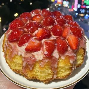 Strawberry Honeybun Cake with Strawberry Cream Icing