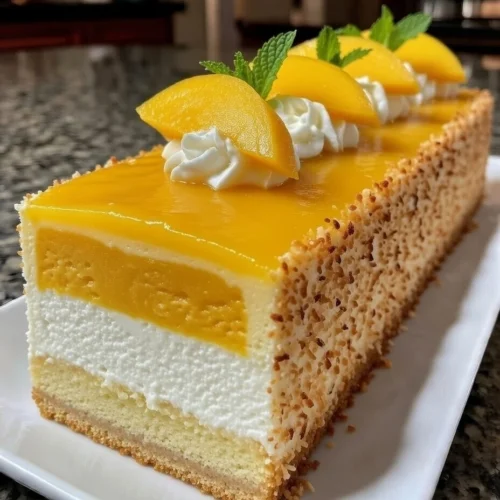 Mango Coconut Cream Cake with Mango Insert and Tropical Glaze