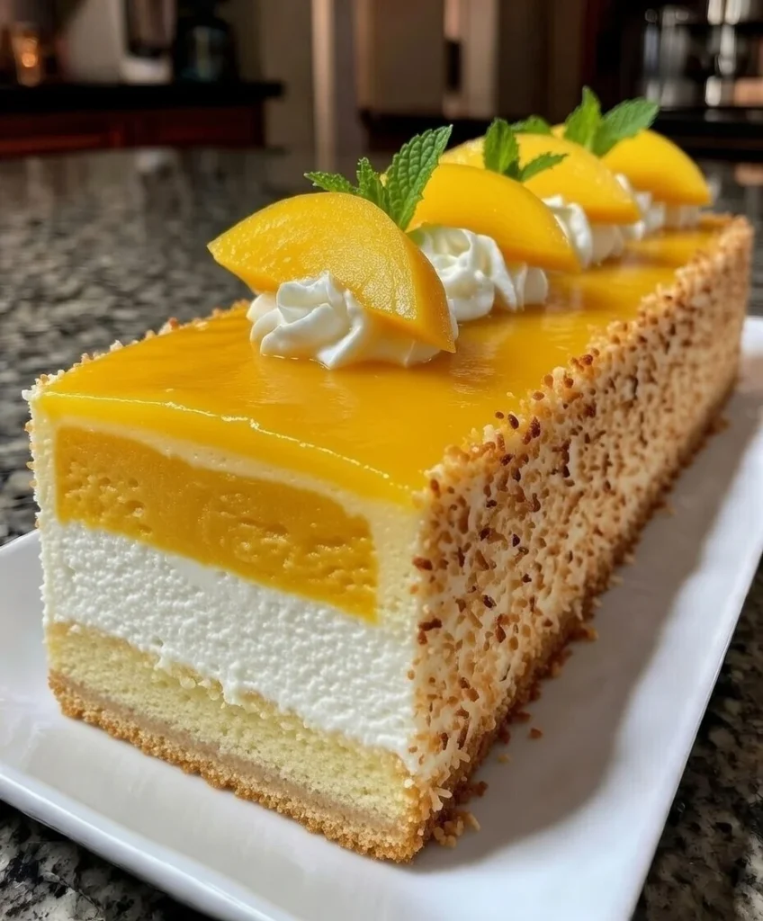 Mango Coconut Cream Cake with Mango Insert and Tropical Glaze