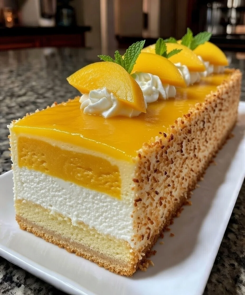 Mango Coconut Cream Cake with Mango Insert and Tropical Glaze