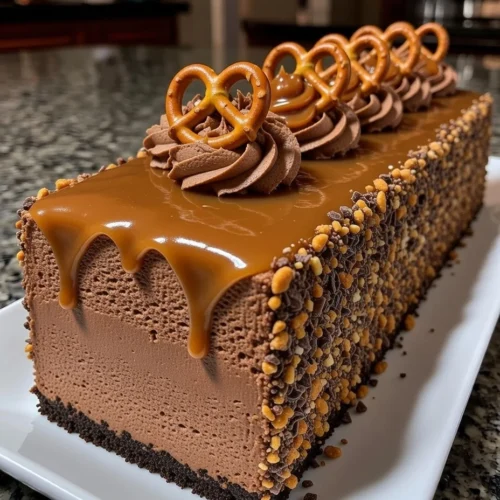 Salted Caramel Chocolate Pretzel Mousse Cake