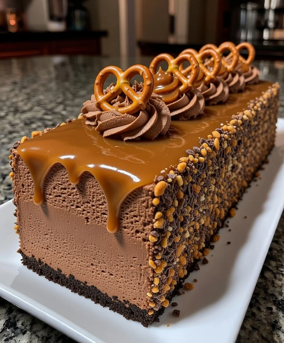 Salted Caramel Chocolate Pretzel Mousse Cake