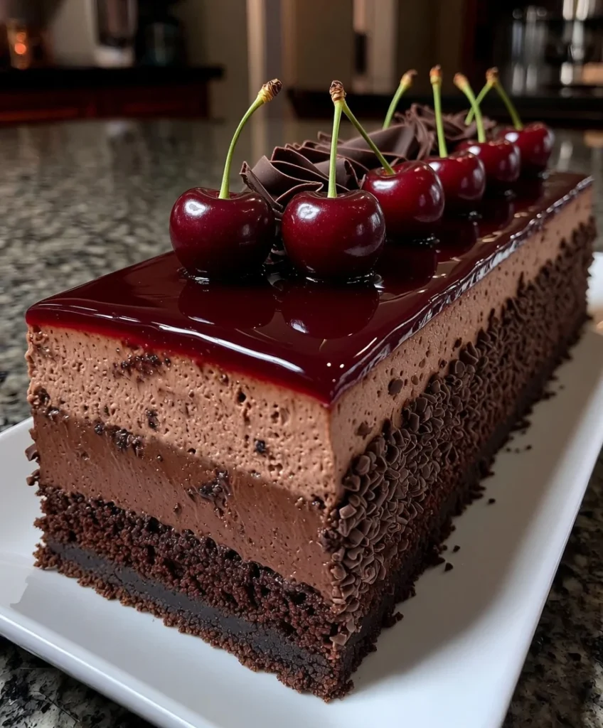 Cherry Chocolate Mousse Cake with Glossy Cherry Mirror Glaze