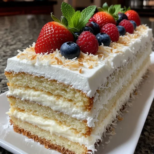 Coconut Cream Berry Chantilly Slice with Fluffy Frosting Layers