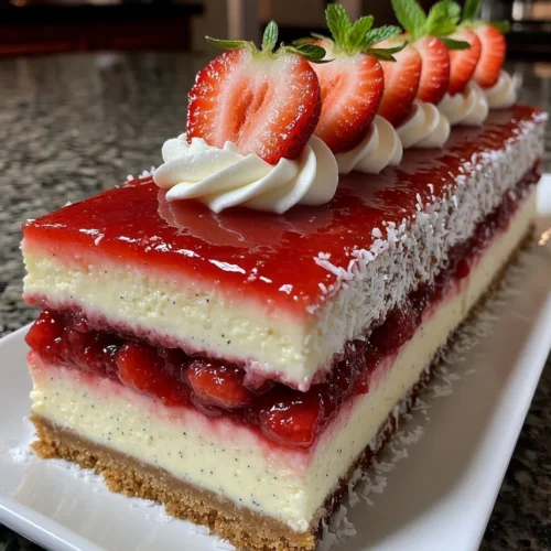 Layered Strawberry Cheesecake with Vanilla Cream Cheese Filling