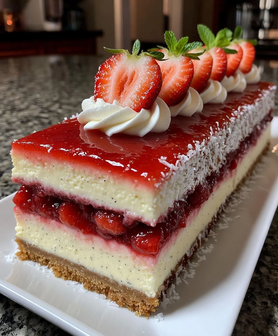Layered Strawberry Cheesecake with Vanilla Cream Cheese Filling