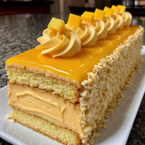 Mango Glazed Cream Cake with Buttercream Rosettes Decoration