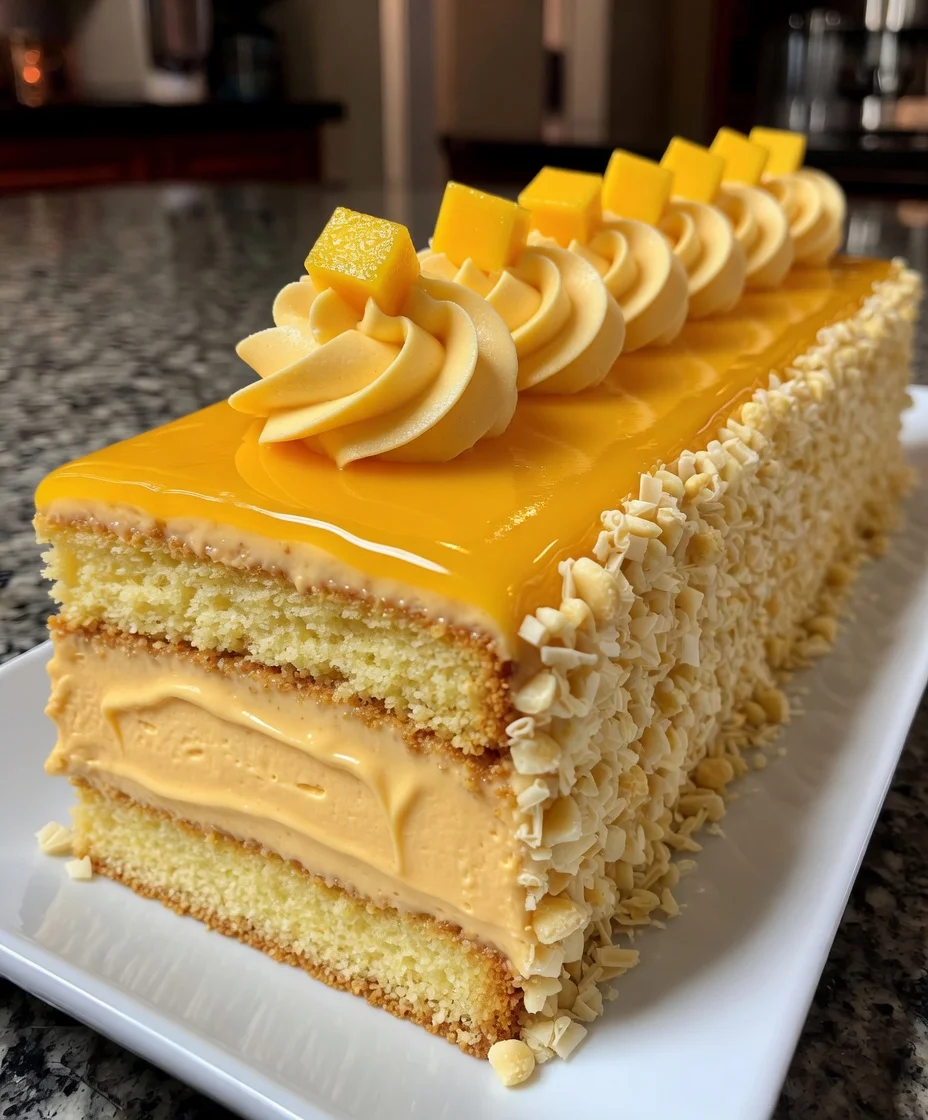 Mango Glazed Cream Cake with Buttercream Rosettes Decoration