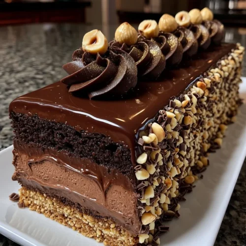 Nutella Chocolate Mousse Cake with Hazelnut Crunch Layers