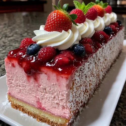 Strawberry Cheesecake with Fresh Berry Compote and Cream Swirl