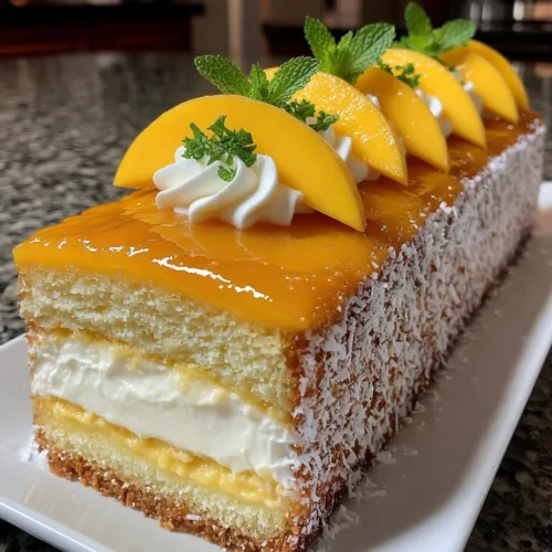 Tropical Mango Coconut Cream Loaf with Sweet Mango Drizzle
